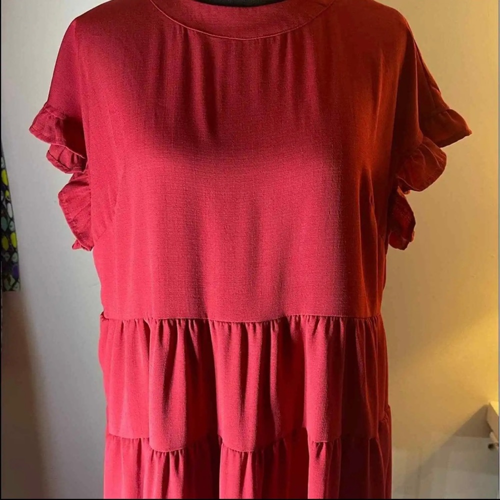Miholl Burgundy Color A -Line Ruffle Dress Size Small - Picture 3 of 12